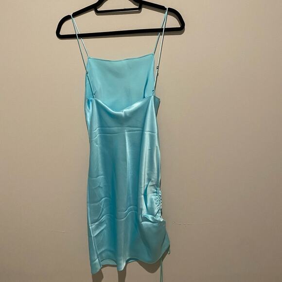 DANNIJO Mini 100% Silk Signature Ruched Slip Dress Ocean Blue - Picture 9 of 13